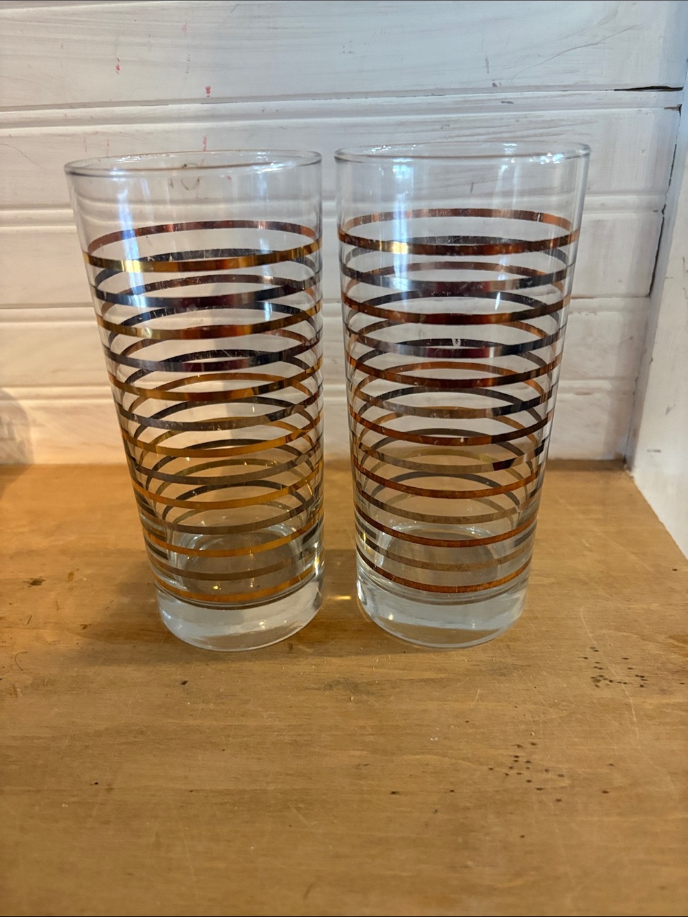 Glass Tumbler Set with Gold Stripe Accent - Clear